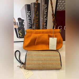 NWT A NEW DAY Vibrant Orange Basketweave Shoulder Bag/Clutch & Wristlet/Wallet🧡